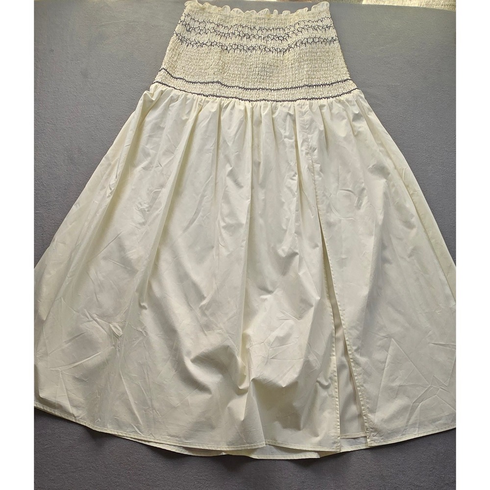 EB Luxe Los Angeles Cream Smocked Strapless Dress Cotton Stitch LS1820 LARGE - Picture 2 of 12